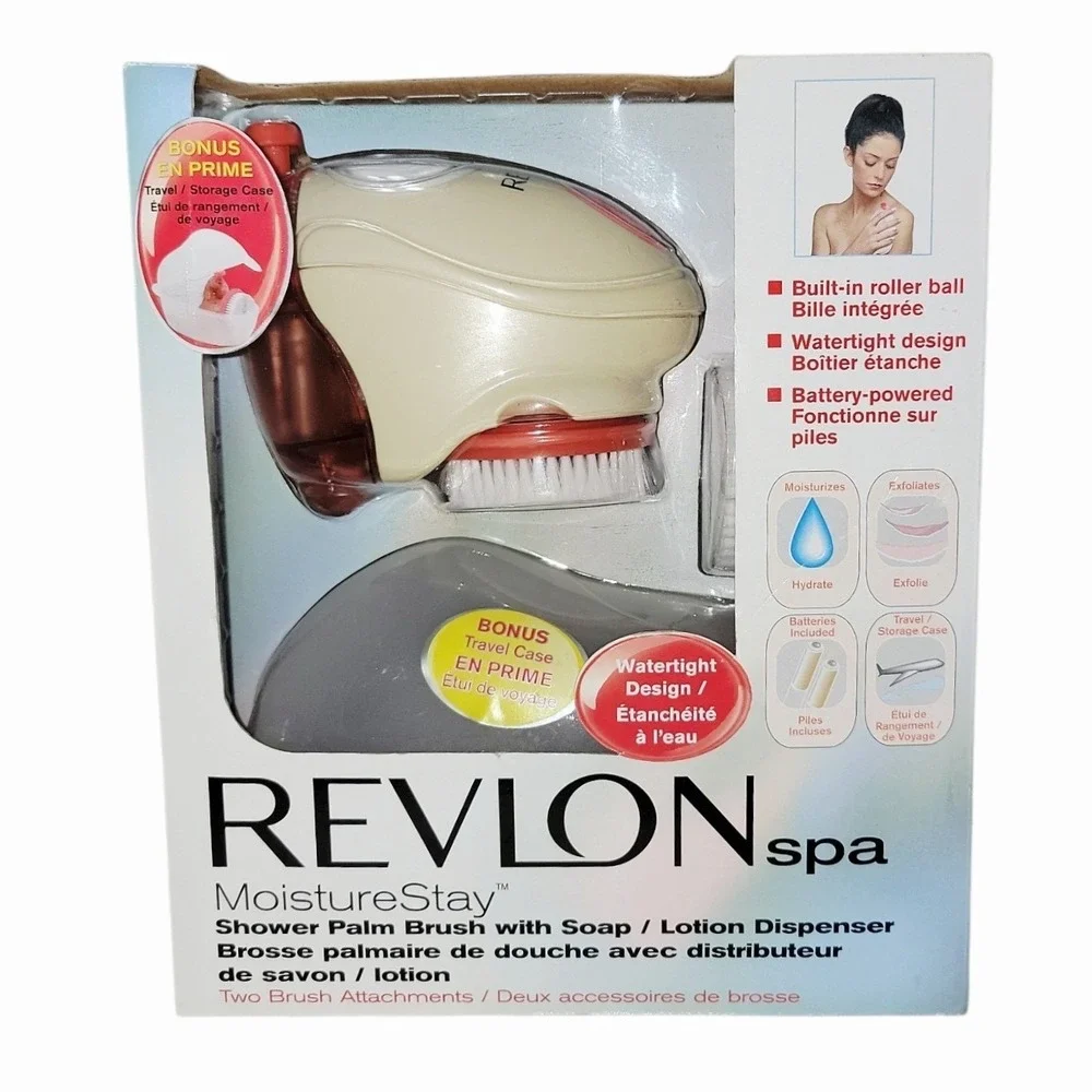 Vintage Revlon Spa MoistureStay Shower Palm Brush Soap Lotion Dispenser